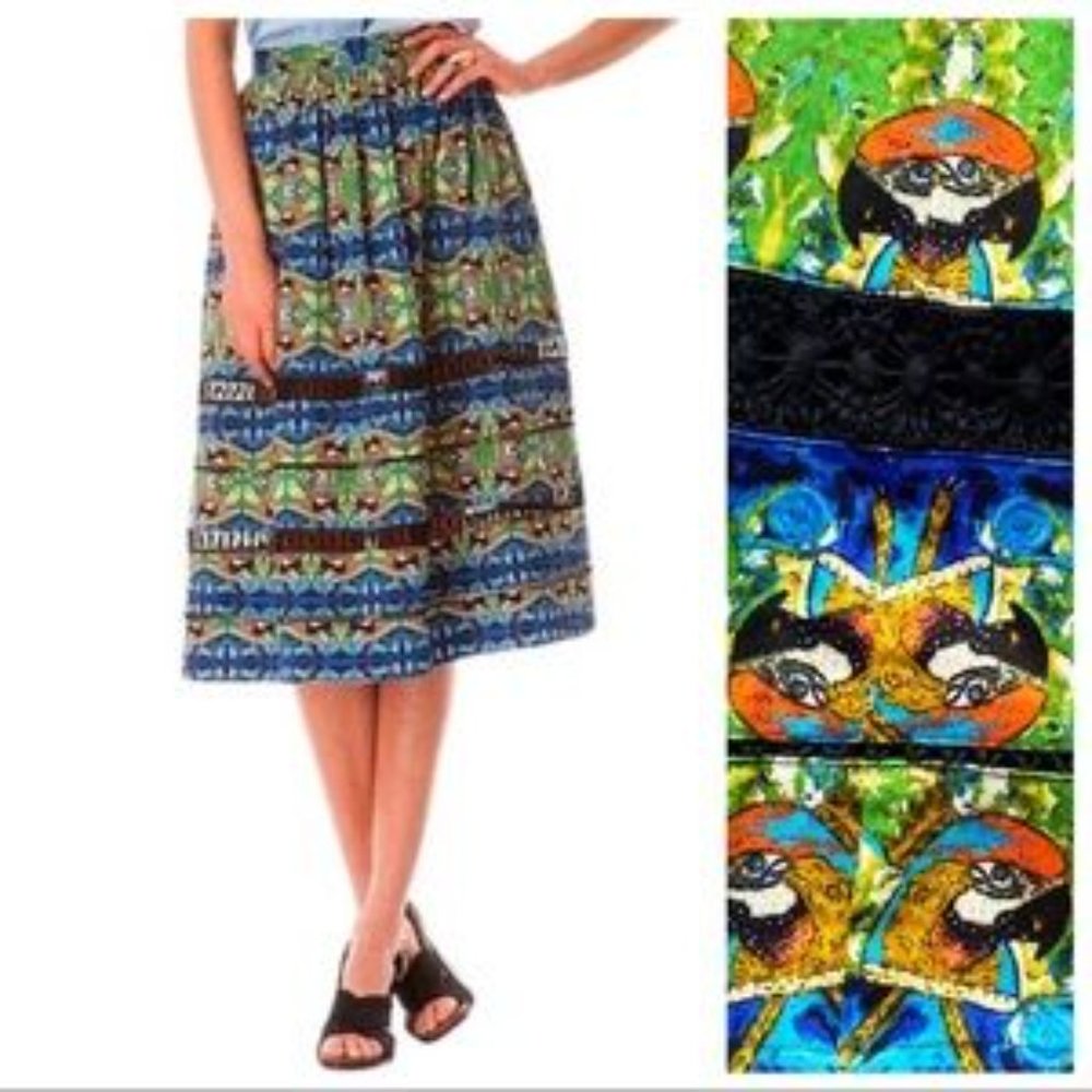 Sam Edelman Tulum Parrot Tropical Print Skirt